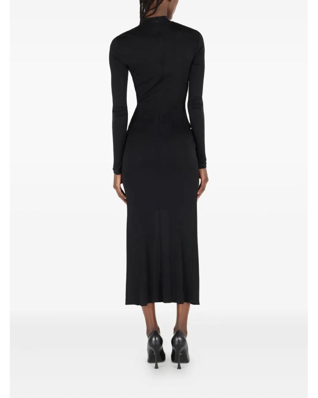 Roberto Cavalli Black Gathered-Detail High-Neck Midi Dress