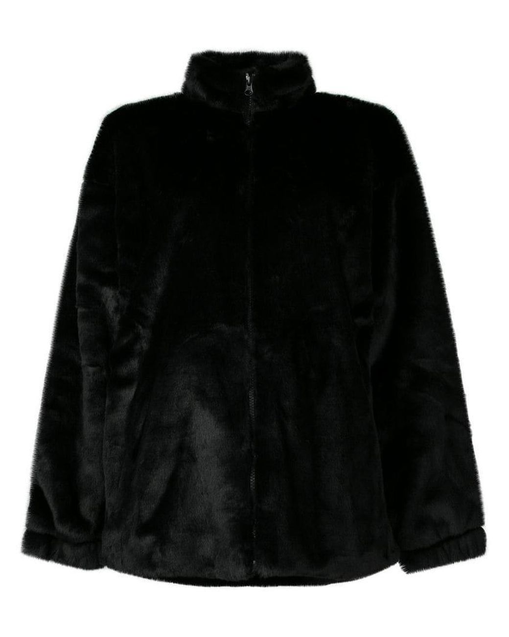 adidas Logo Faux-fur Jacket in Black | Lyst