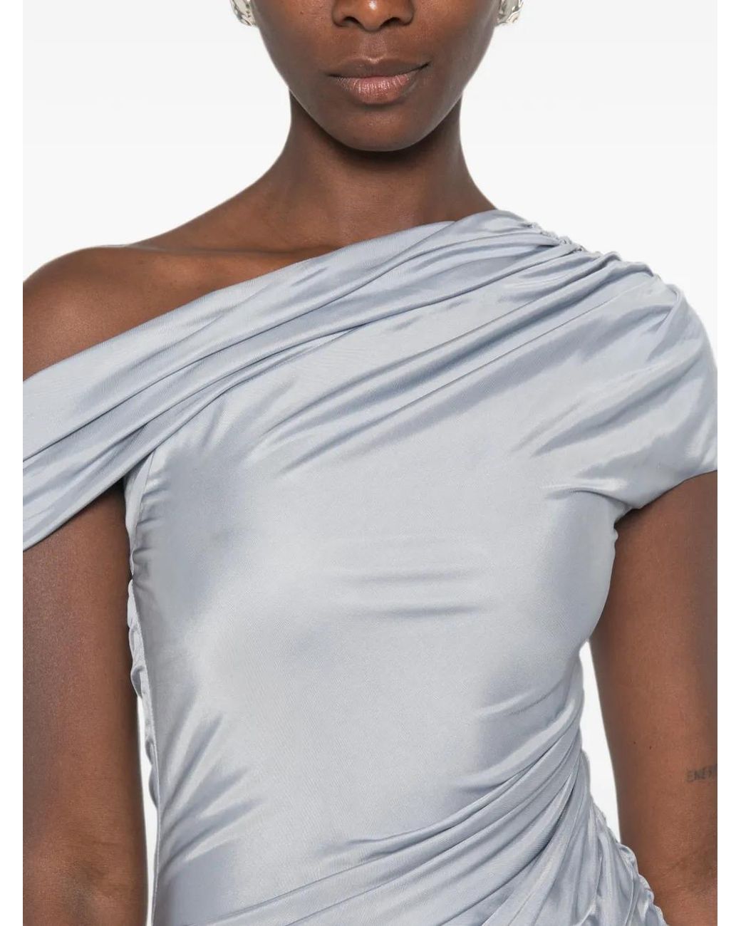 Galvan Blue Ruched Off-Shoulder Dress