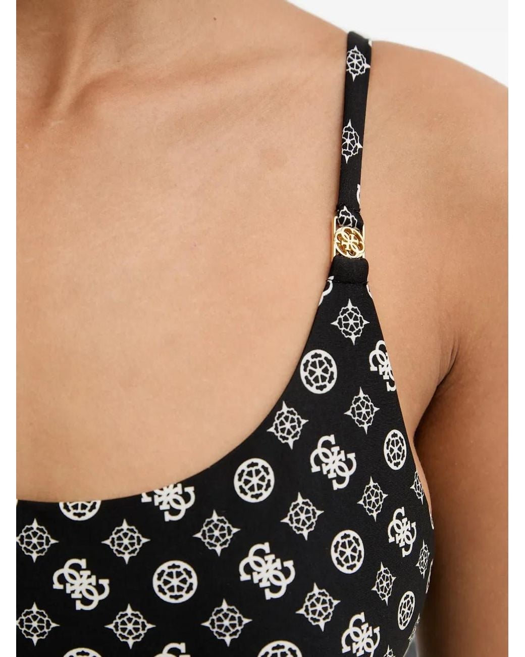 Guess Black Logo-Print Cutout Swimsuit