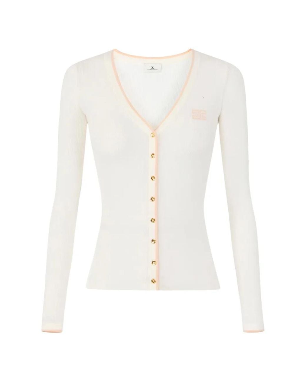 Elisabetta Franchi White Rib-Knit Cardigan
