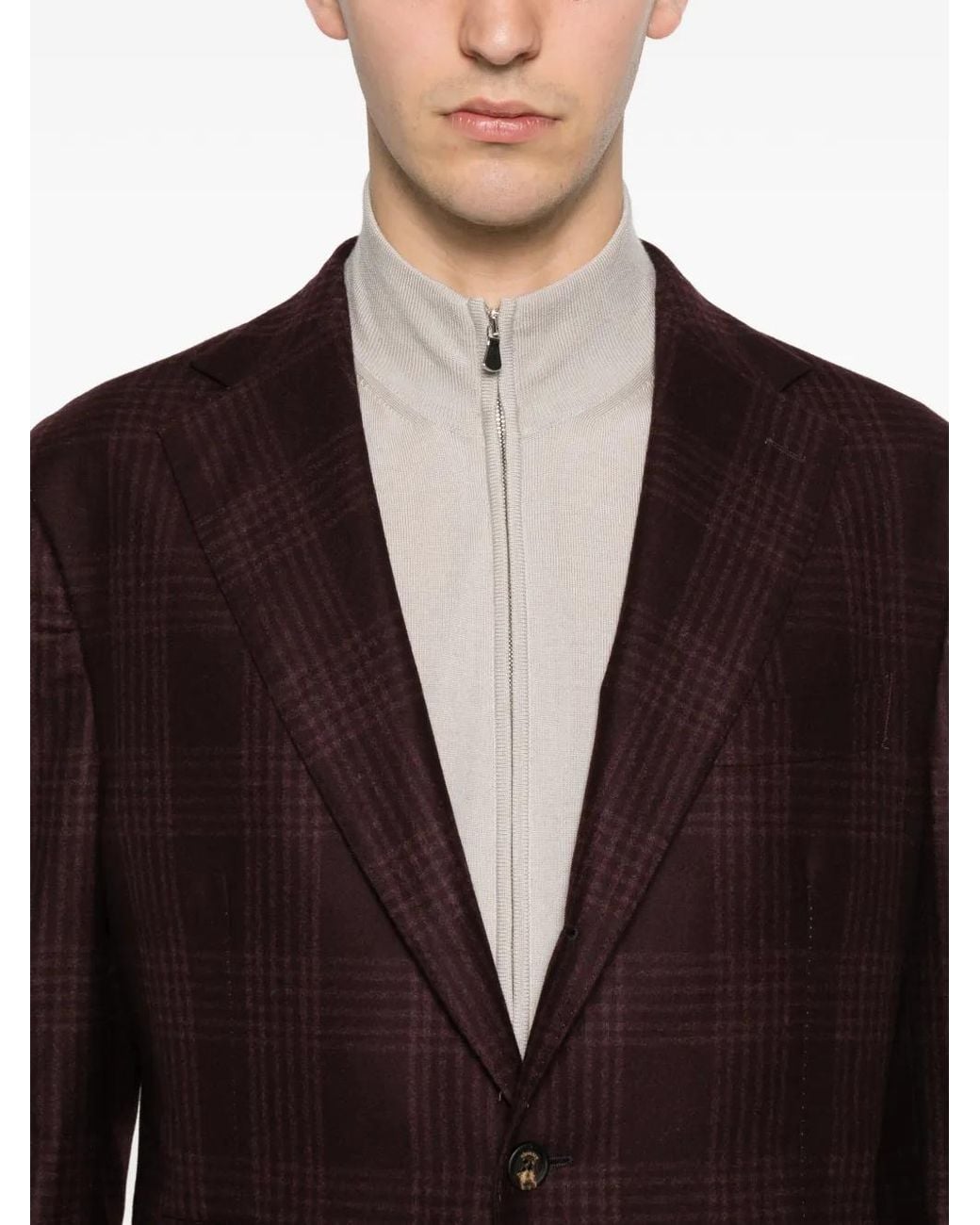 Eleventy Purple Check-Pattern Notched-Lapels Blazer for men