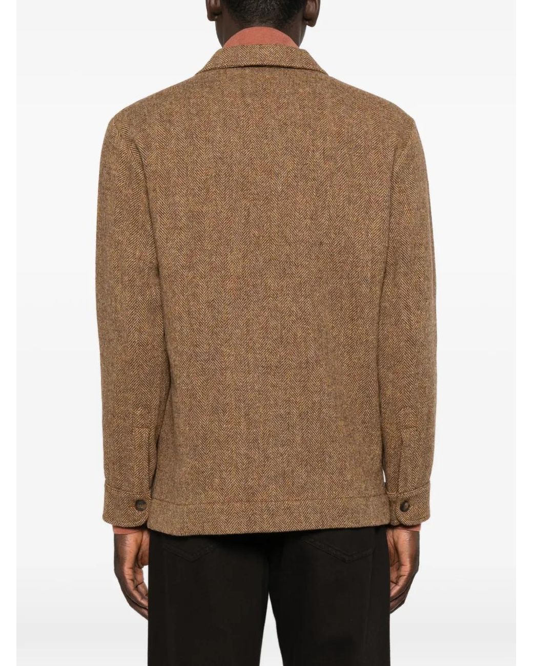 Gran Sasso Brown Herringbone-Pattern Wool Jacket for men