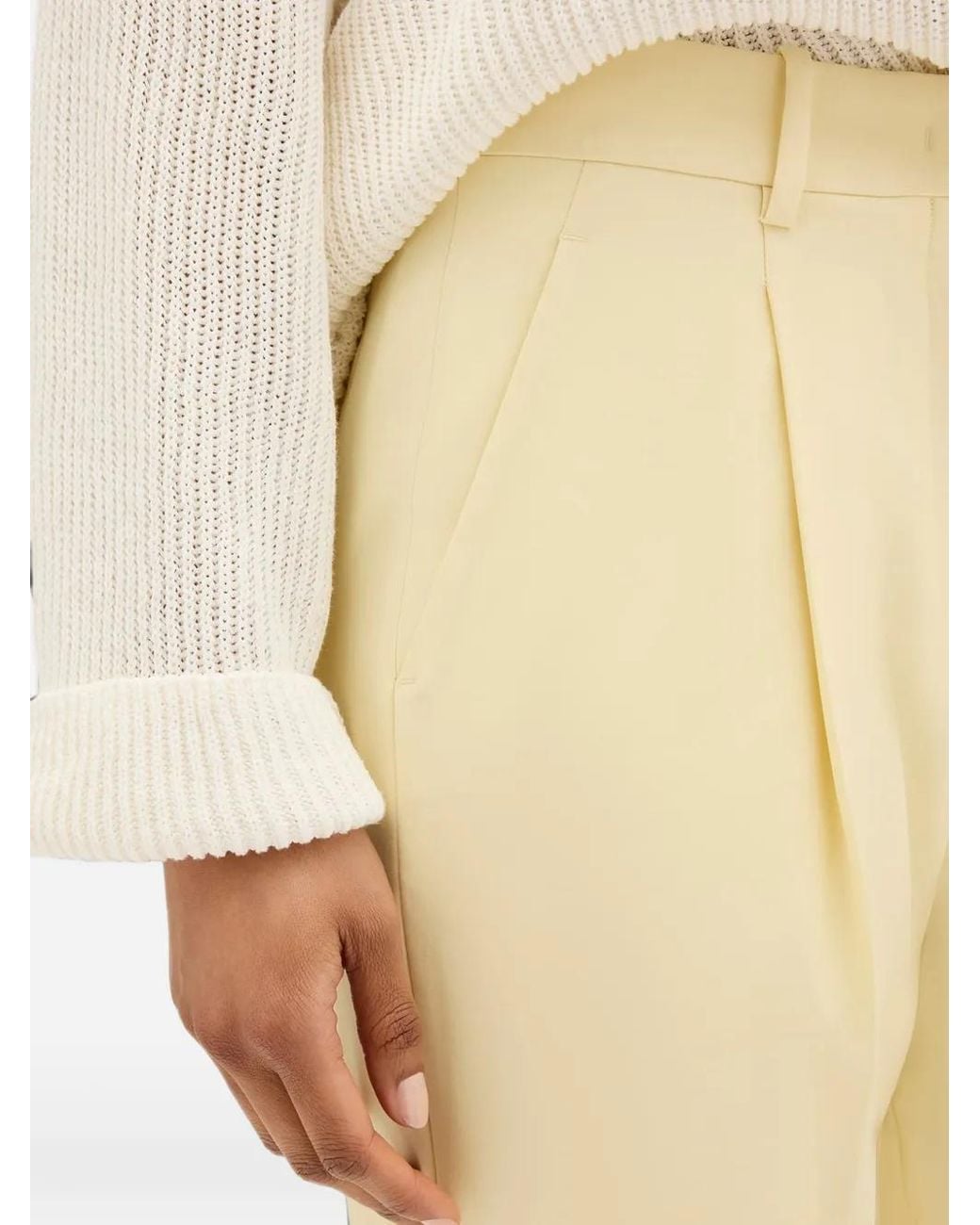 Another Tomorrow White Pleated Wool Trousers