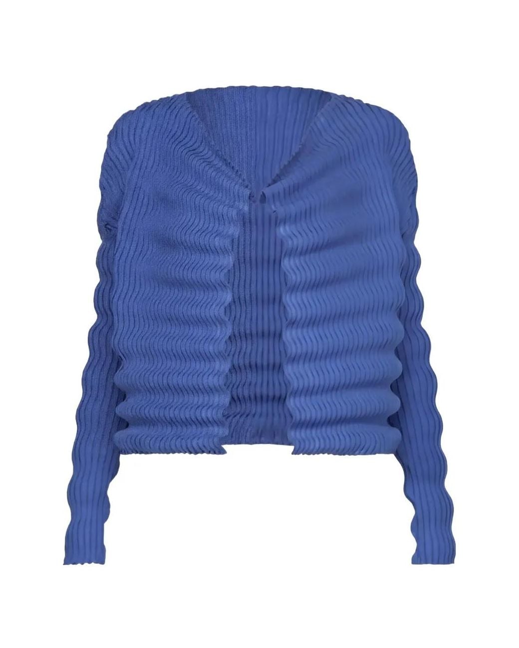 Issey Miyake Blue Pleated Wave-Texture Cardigan