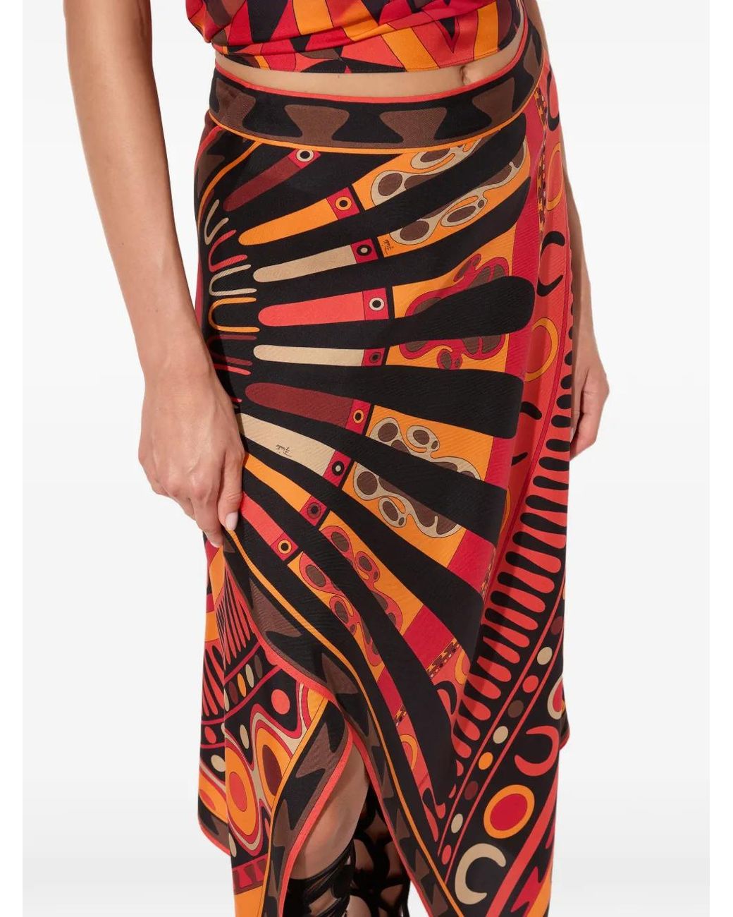 Emilio Pucci Red Soleil-Print Silk Scarf Skirt