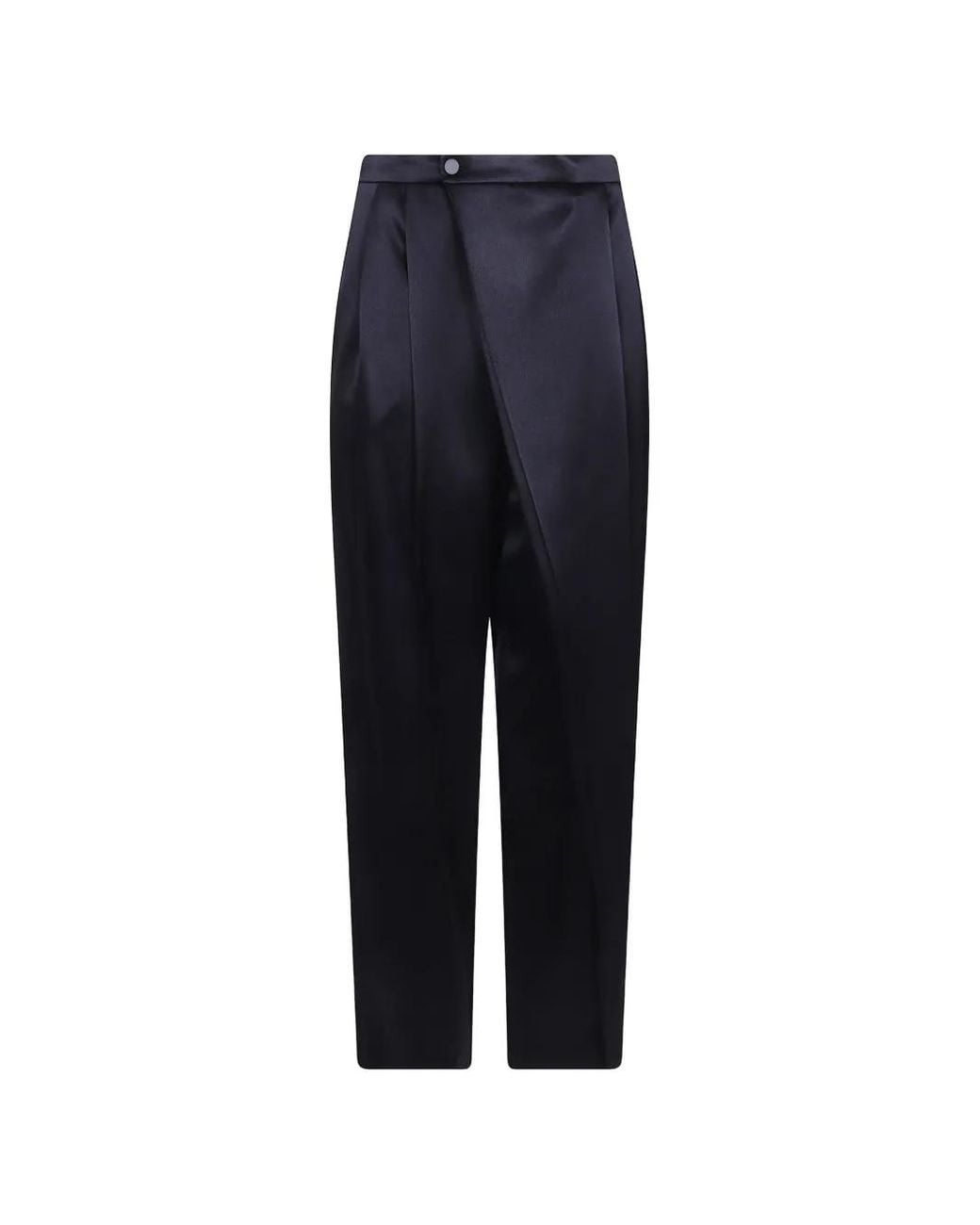 Alberta Ferretti Blue Satin-Finish Wrap-Front Trousers