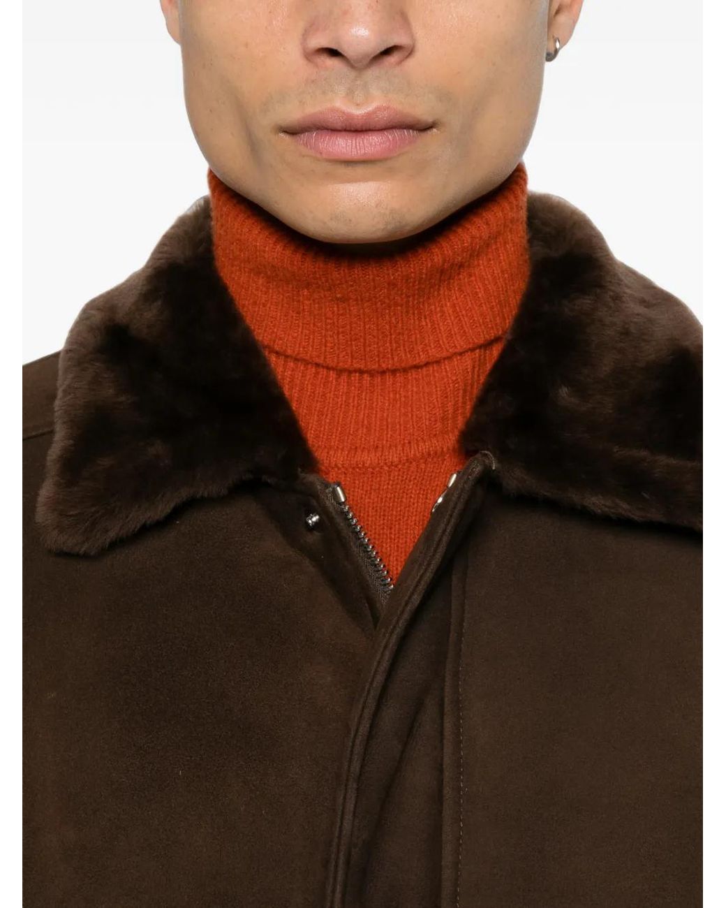 Eleventy Brown Shearling-Collar Suede Jacket for men