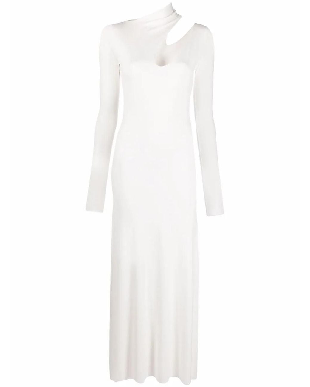 MANURI White Cut-Out Detail Long-Sleeve Dress