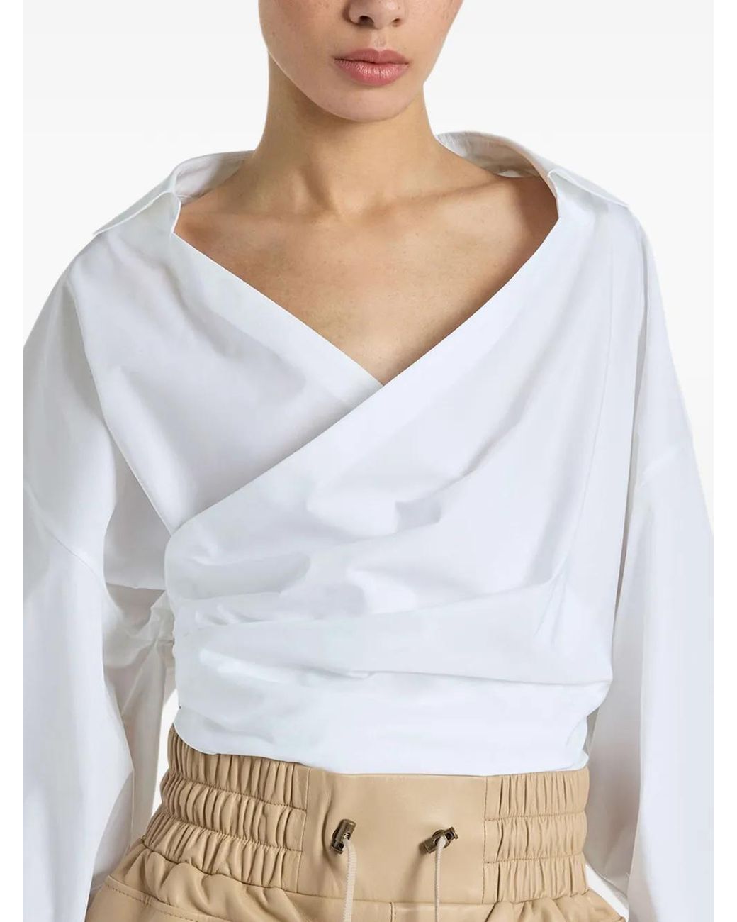 Balmain White Draped Cotton Poplin Shirt