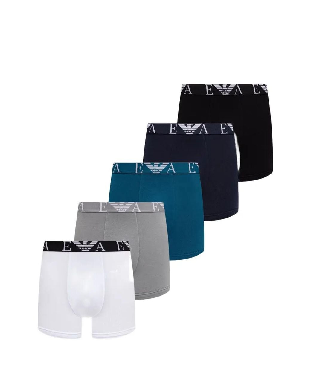 Emporio Armani Blue Five-Pack Stretch Cotton-Jersey Trunks With Logo-Waistband for men