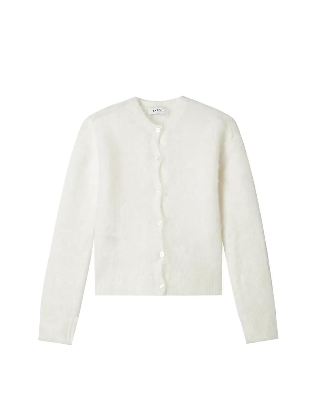 Enfold White Brushed-Knit Cardigan