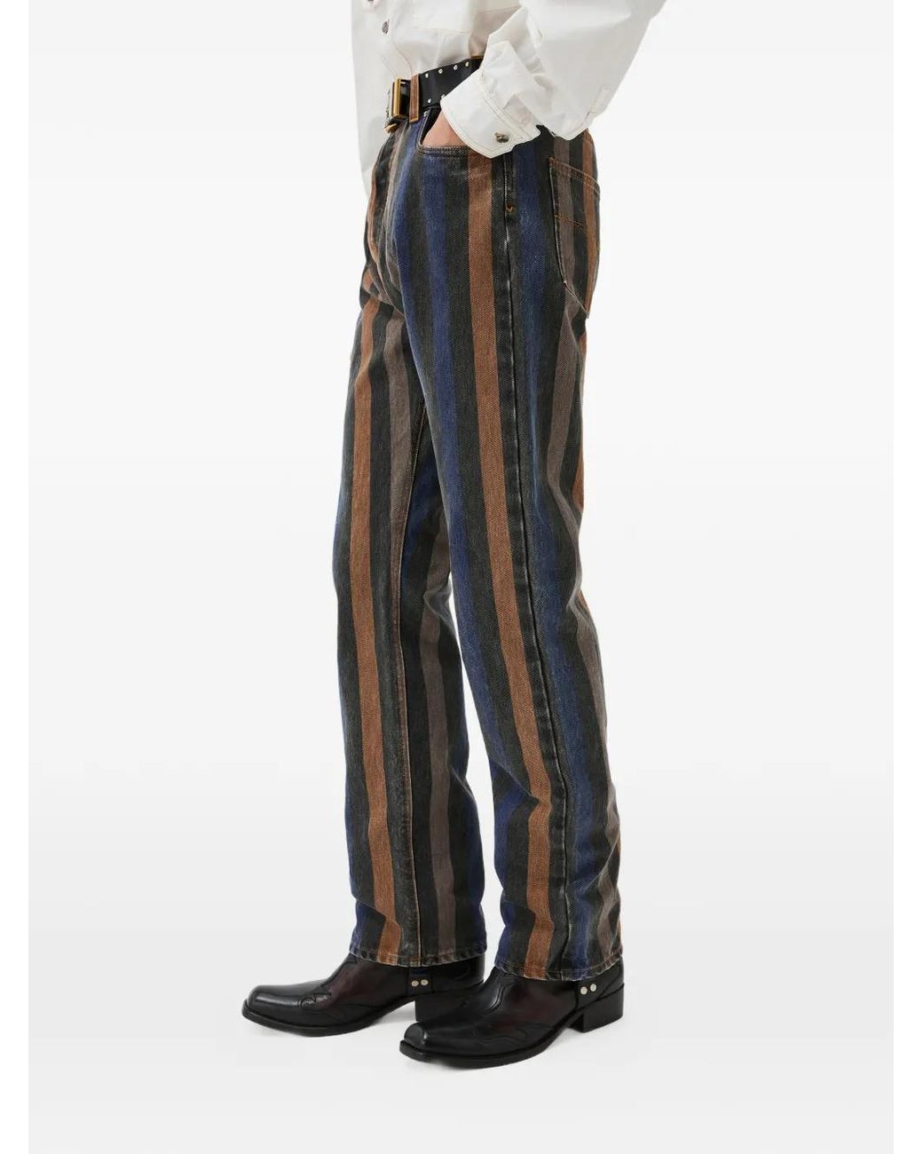 Versace Gray Striped Straight Jeans for men