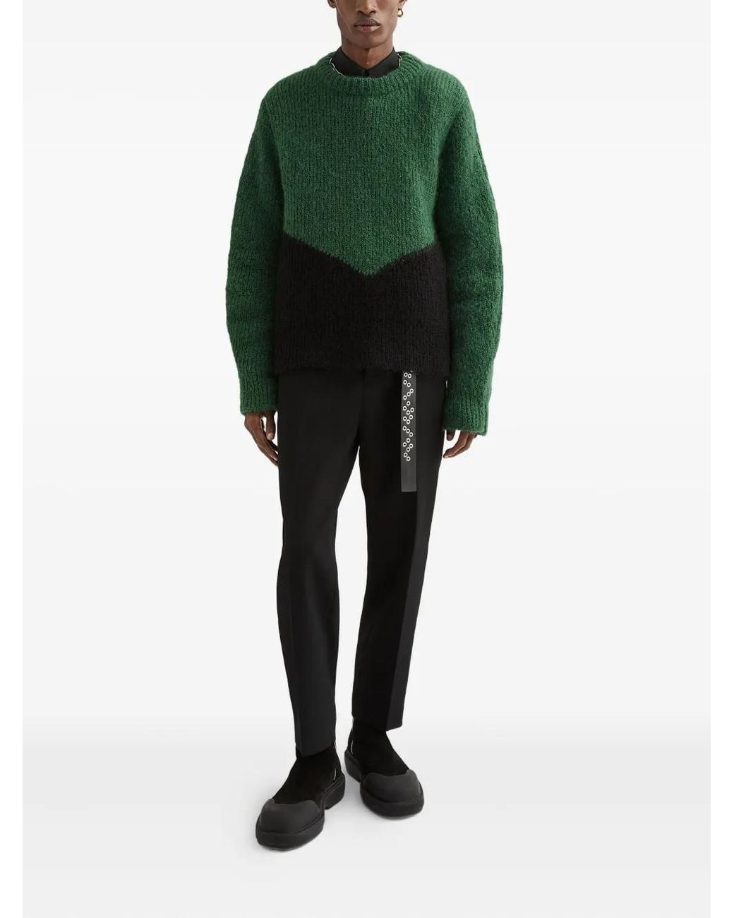 Jil Sander Green Colourblock Sweater for men