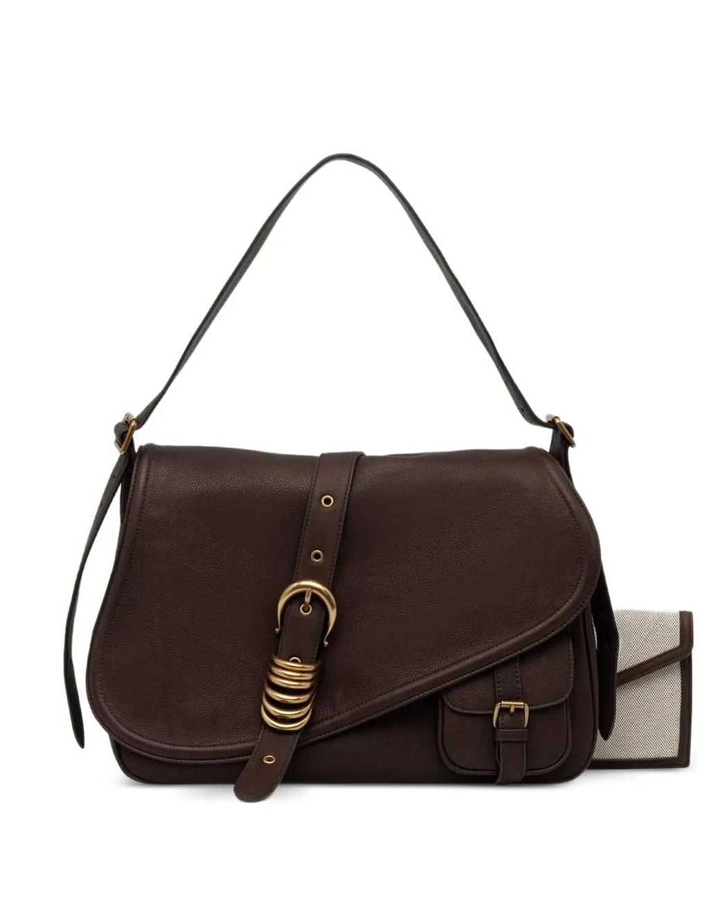 Miss Sixty Brown Buckle-Detail Leather Shoulder Bag