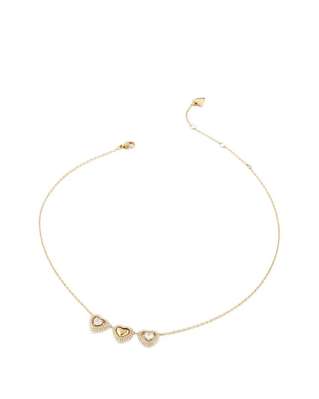 Guess White Beloved Pavé Heart-Pendant Necklace
