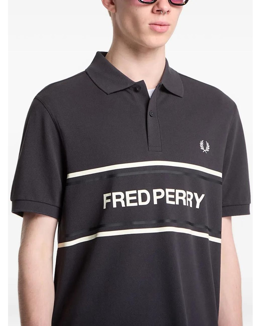 Fred Perry Black Graphic-Print Polo Shirt for men