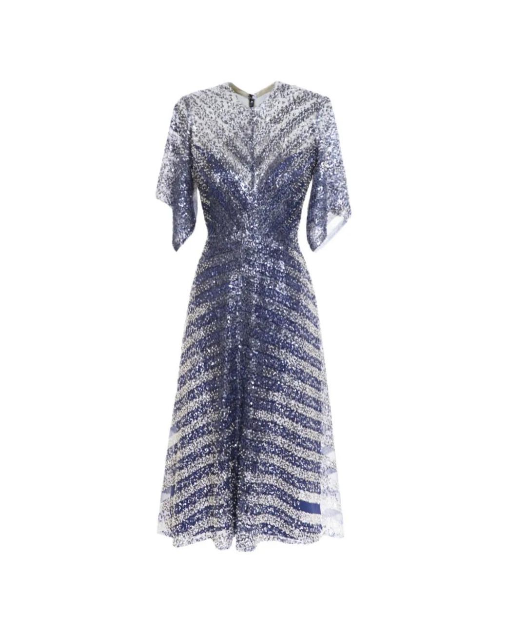 Gemy Maalouf Blue Beaded Sequinned Mini Dress