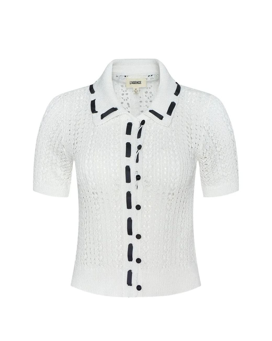 L'Agence White Ninette Pointelle-Knit Cardigan