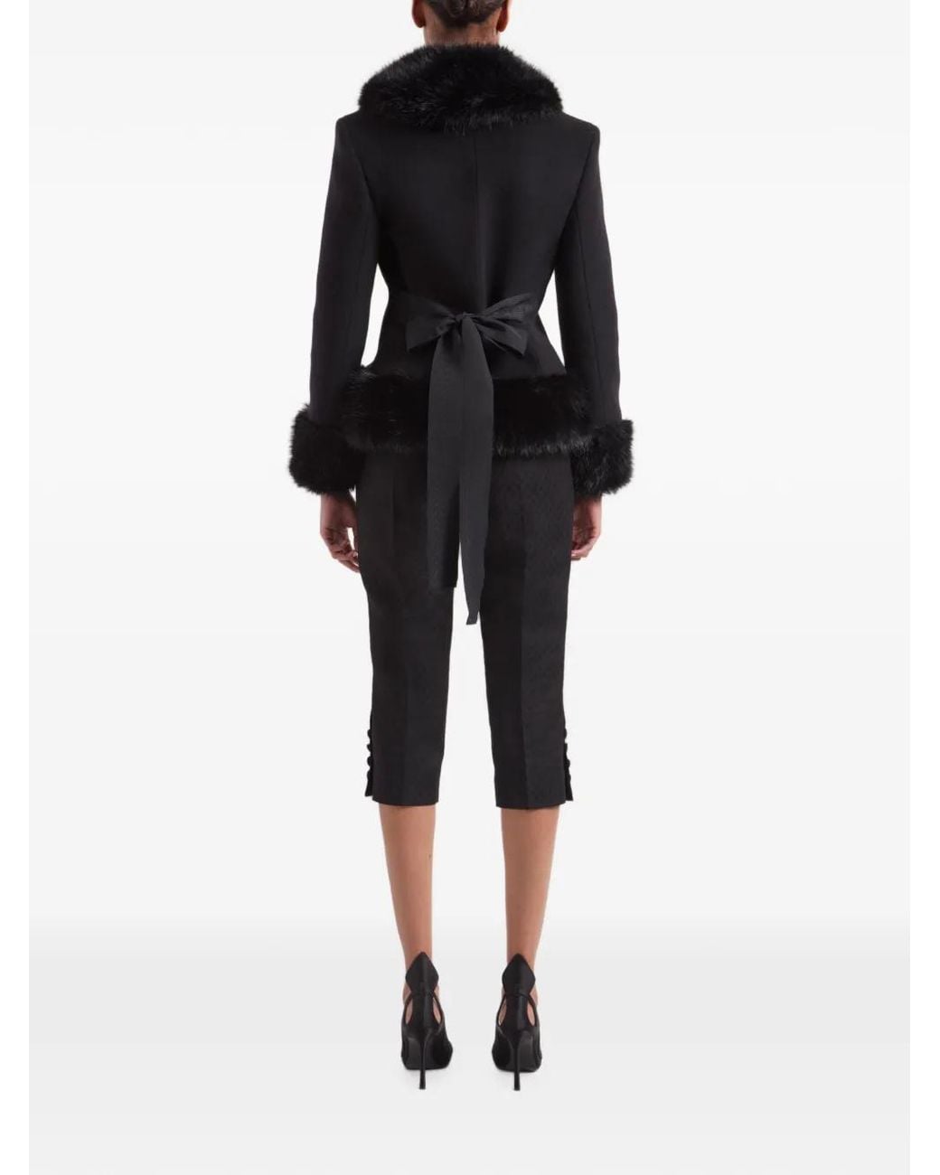 Nina Ricci Black Faux-Fur-Trim Rear-Bow Jacket