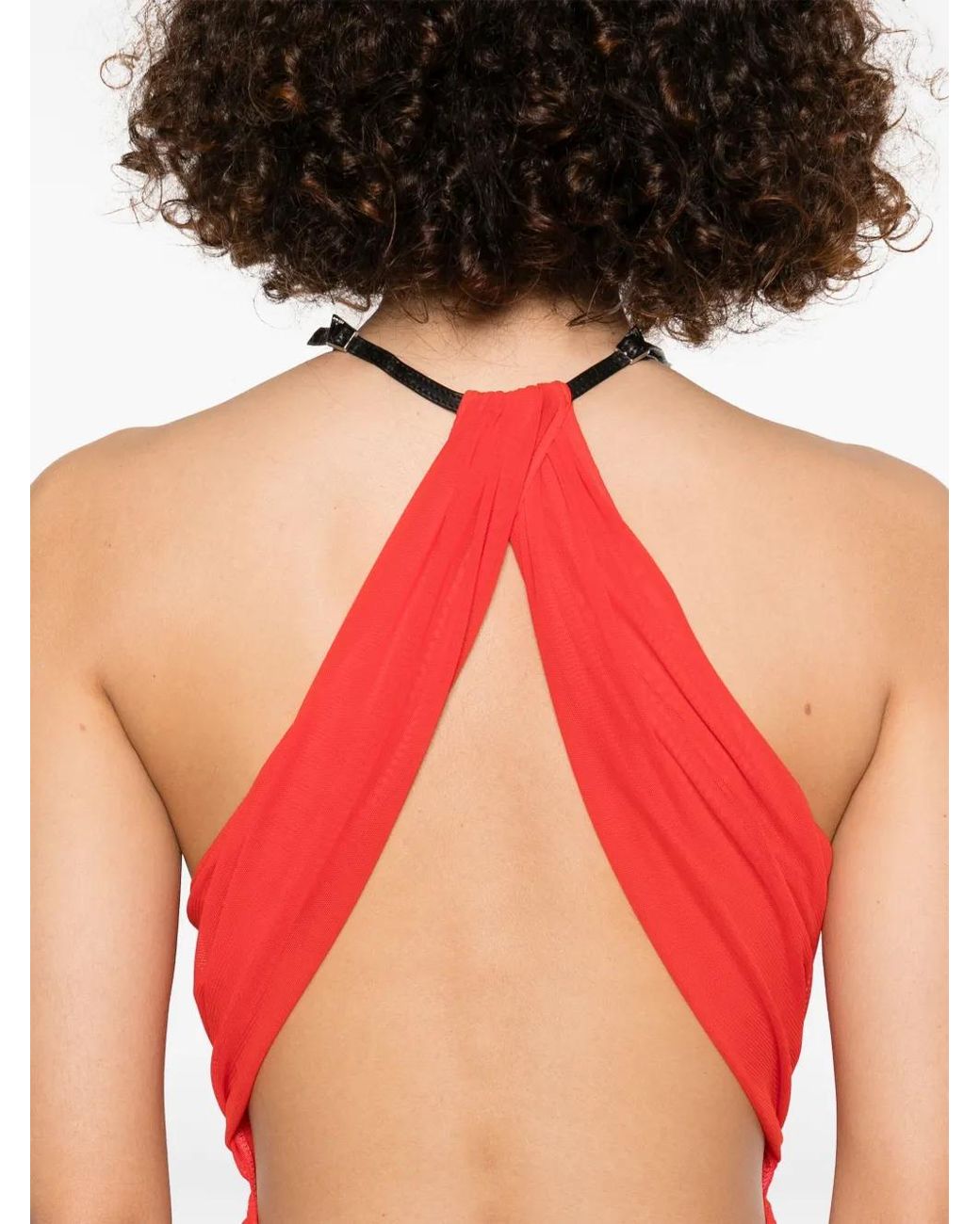 Mugler Red Ruched Halter Dress
