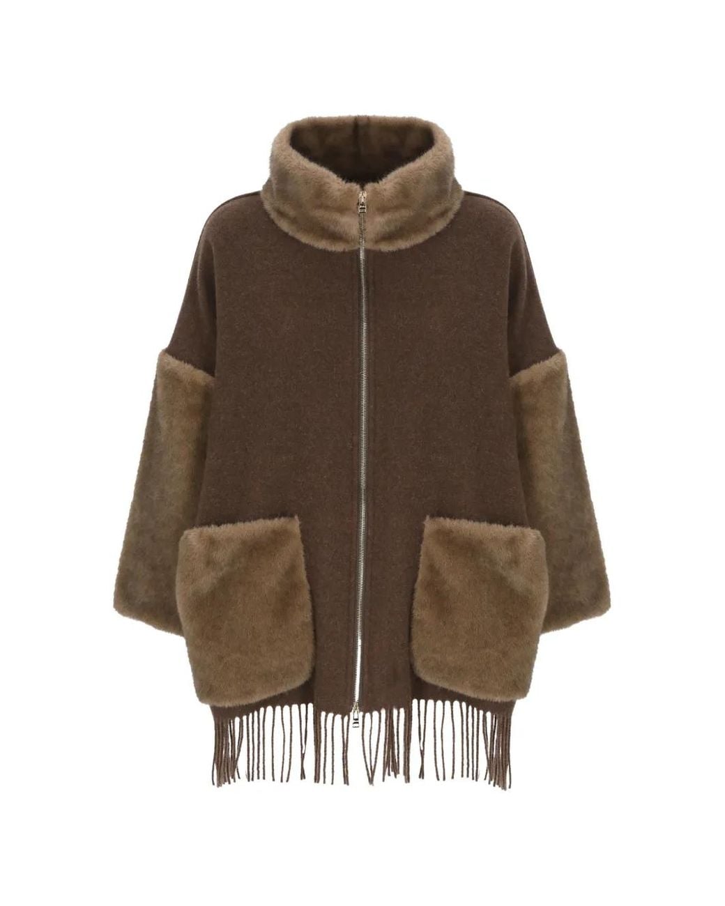 Giacca Con Frange E Bordo di Herno in Brown