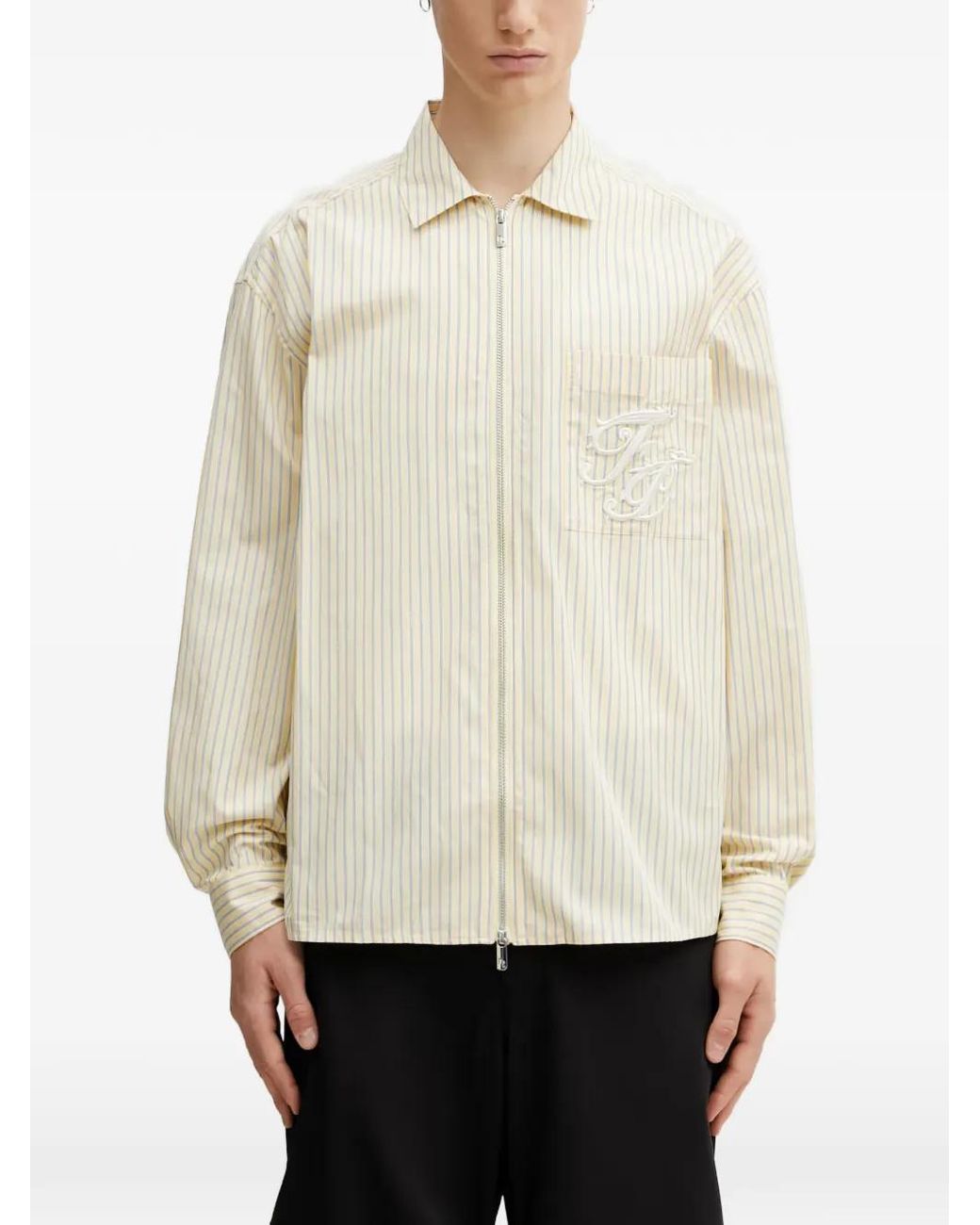 Filling Pieces Natural Striped Embroidered-Logo Shirt for men