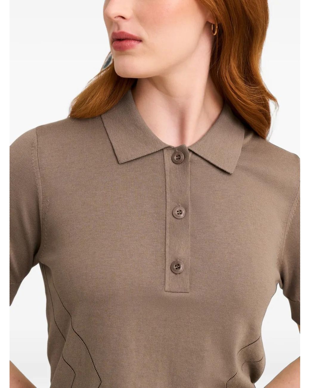 Pringle of Scotland Brown Pointelle-Knit Polo Top