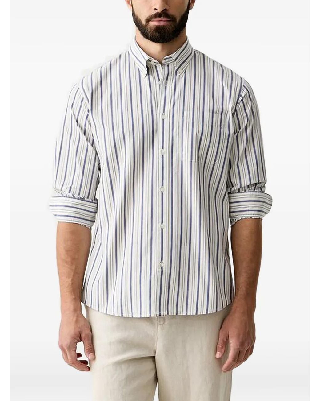Benetton White Chemise Rayée À Boutonnière for men