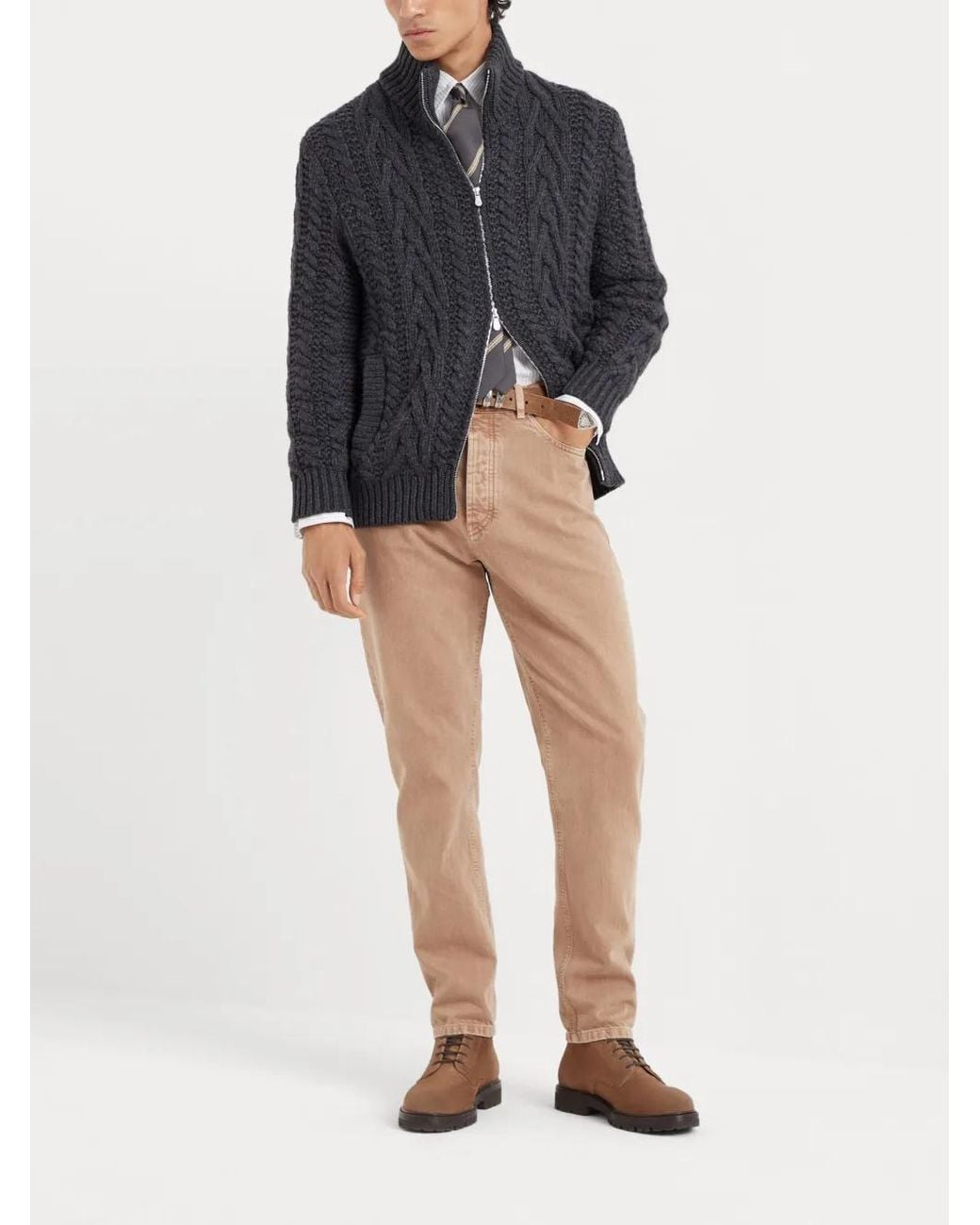 Brunello Cucinelli Natural Logo-patch Tapered Jeans for men