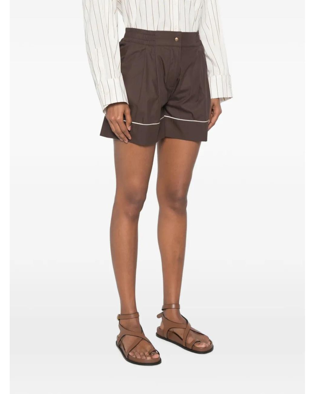 Moncler Brown Piped-Detail Logo-Patch Shorts