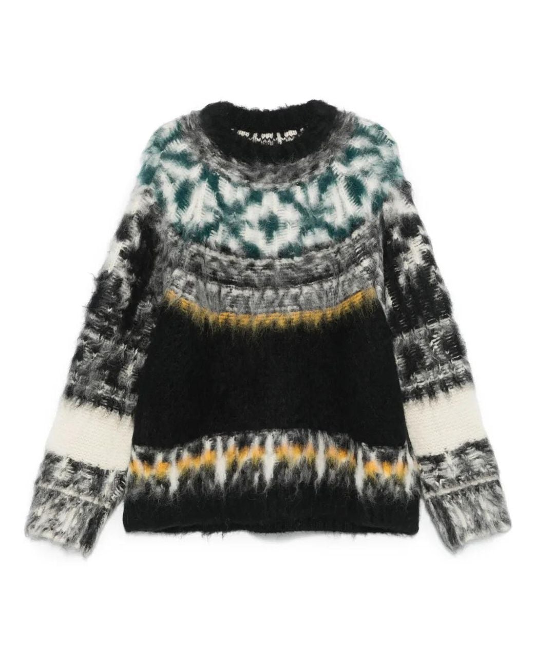 Sacai Black Pattern Intarsia-Knit Hoodie for men