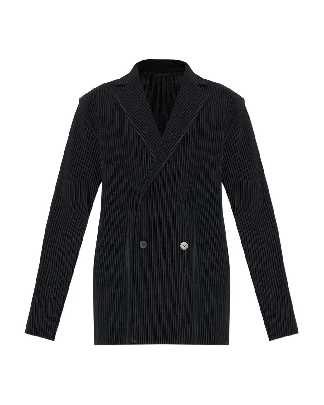 Homme Plissé Issey Miyake Blue Plissé Double-Breasted Blazer for men
