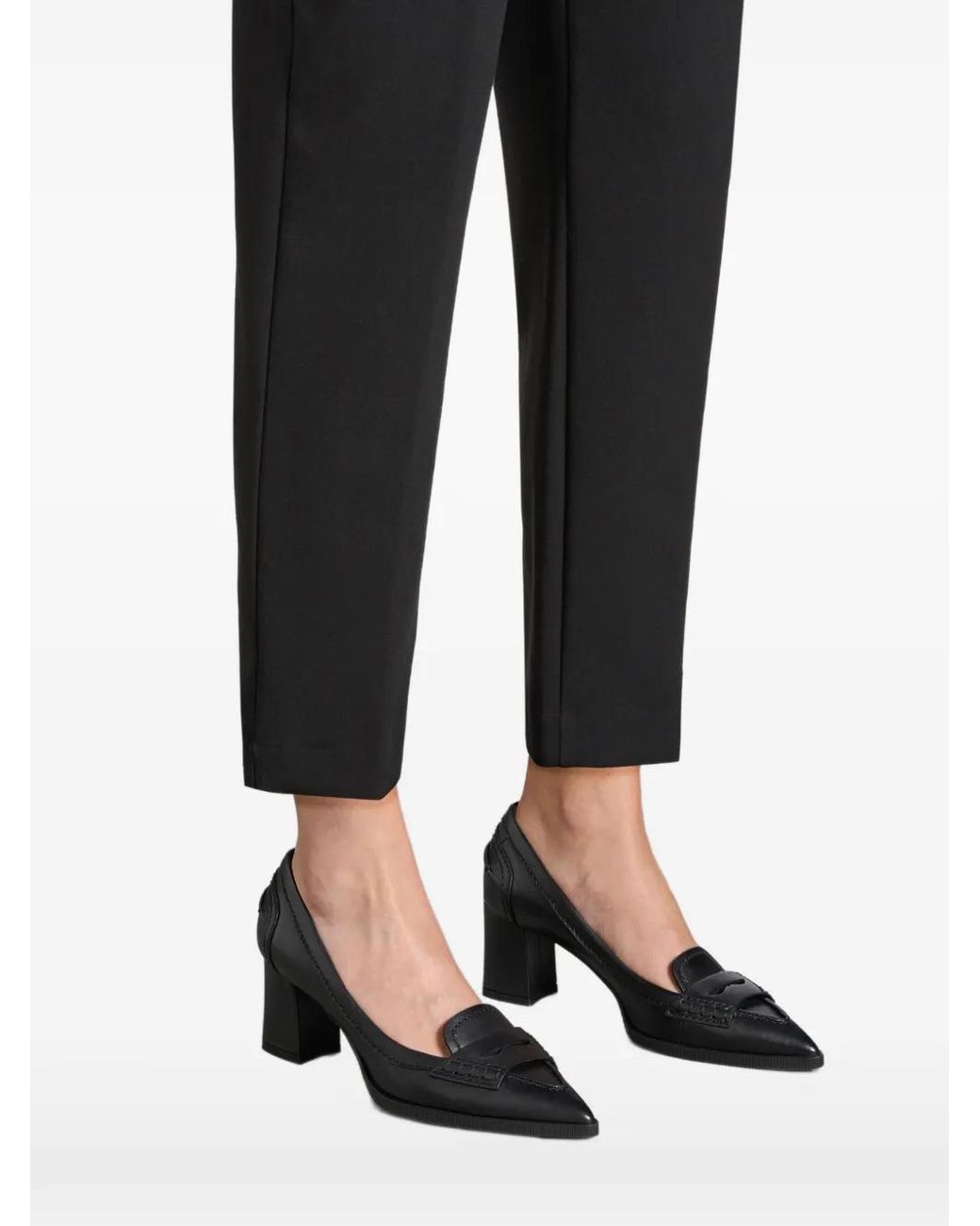 Santoni Black Pointed-Toe Penny-Strap Pumps