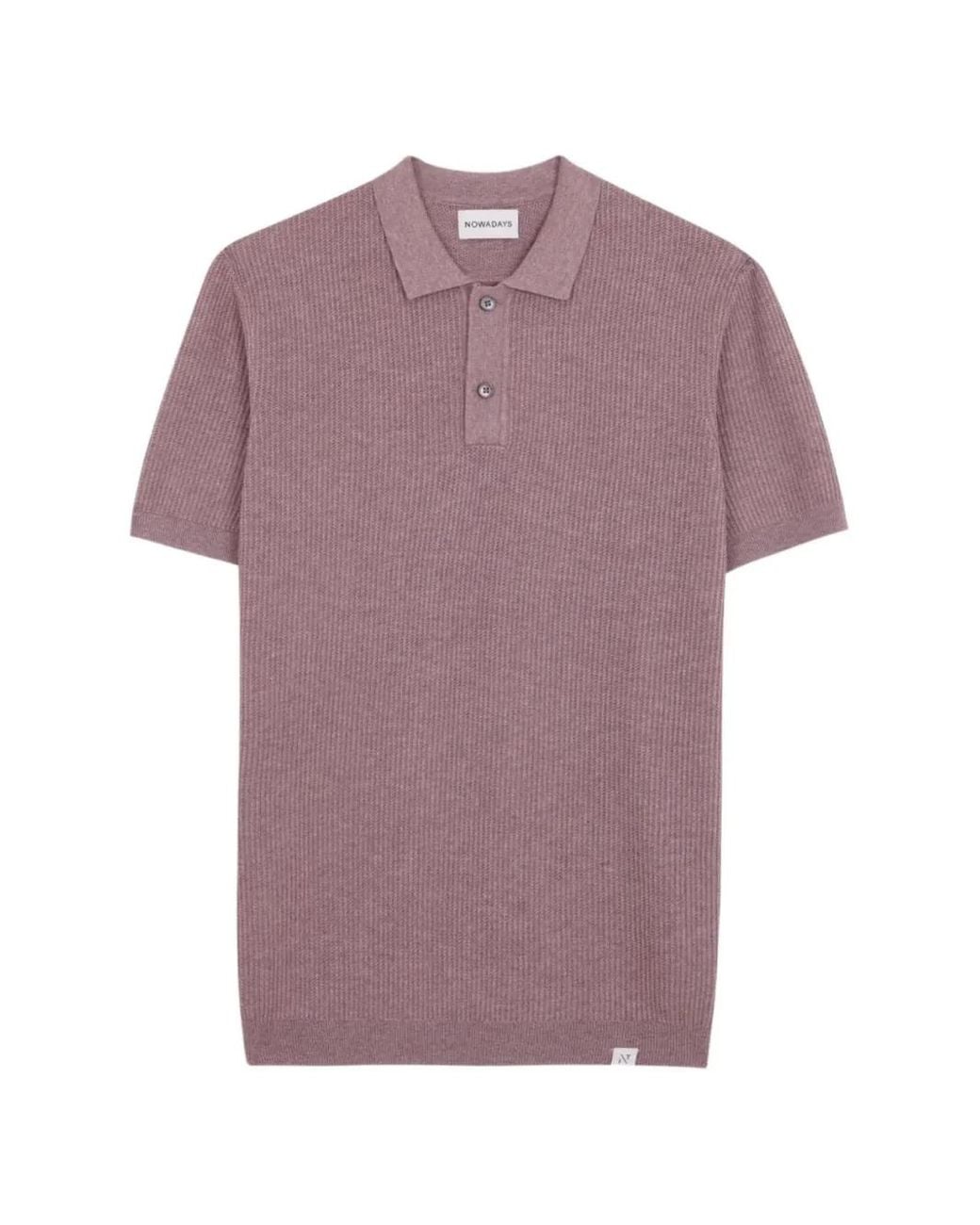 NOWADAYS Purple Ribbed-Knit Short-Sleeve Polo Shirt for men