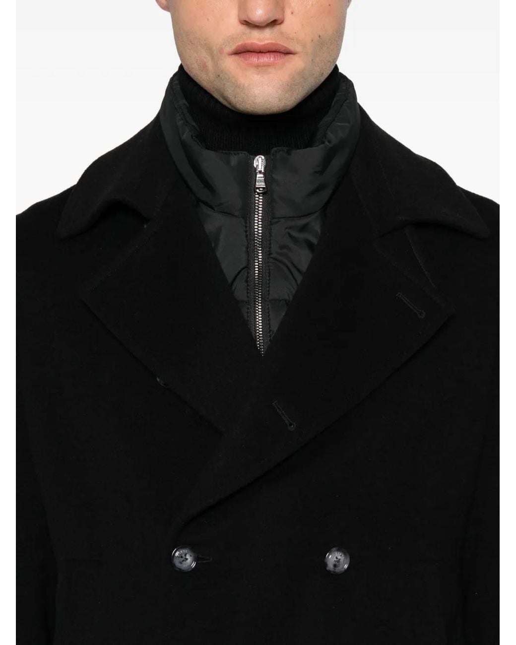 Barba Napoli Black Double-Breasted Peacoat for men