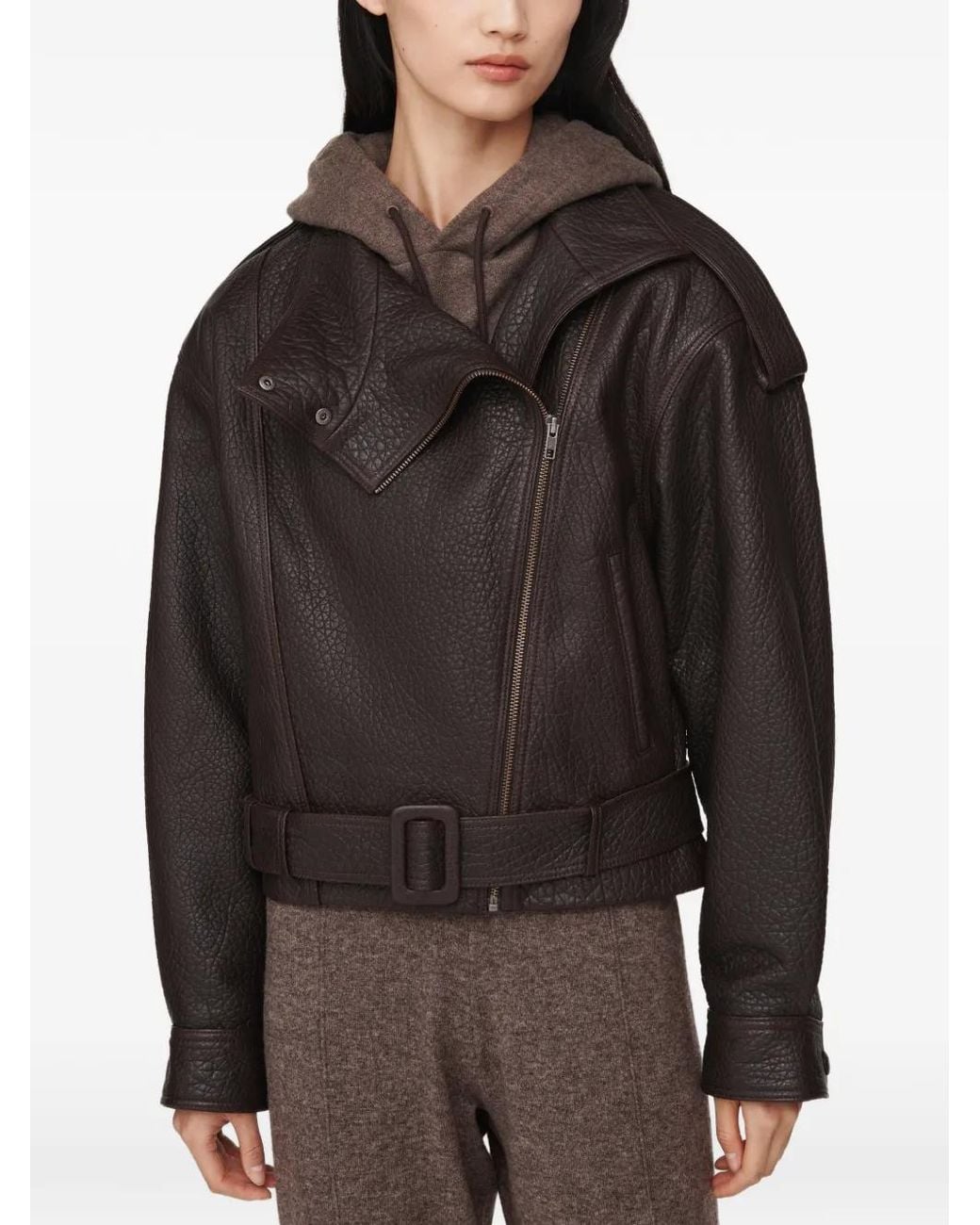 DUCIE Black Serpa Grained Calf Leather Jacket