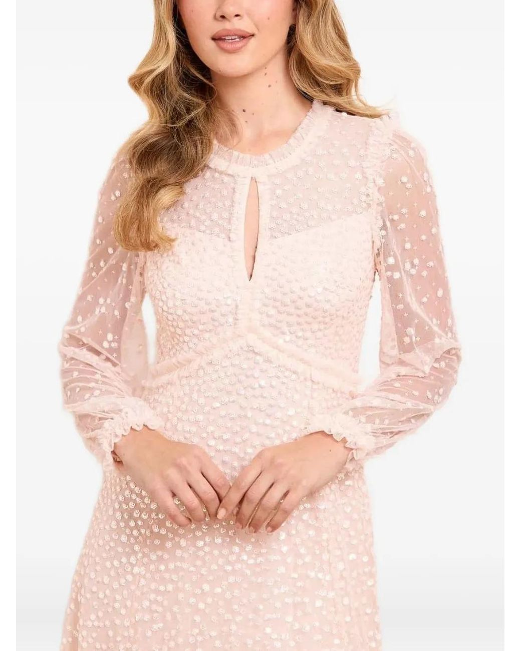 Needle & Thread Pink Sequin-Embellished Long-Sleeve Dress