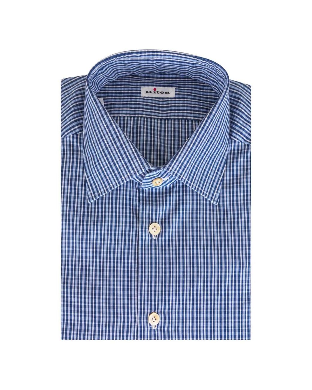 Kiton Blue Check-Print Classic-Collar Shirt for men