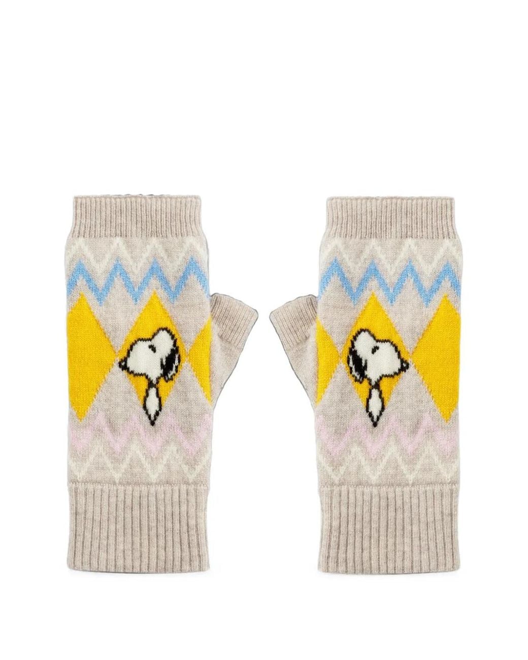 Chinti & Parker White Snoopy Fair Isle Fingerless Gloves
