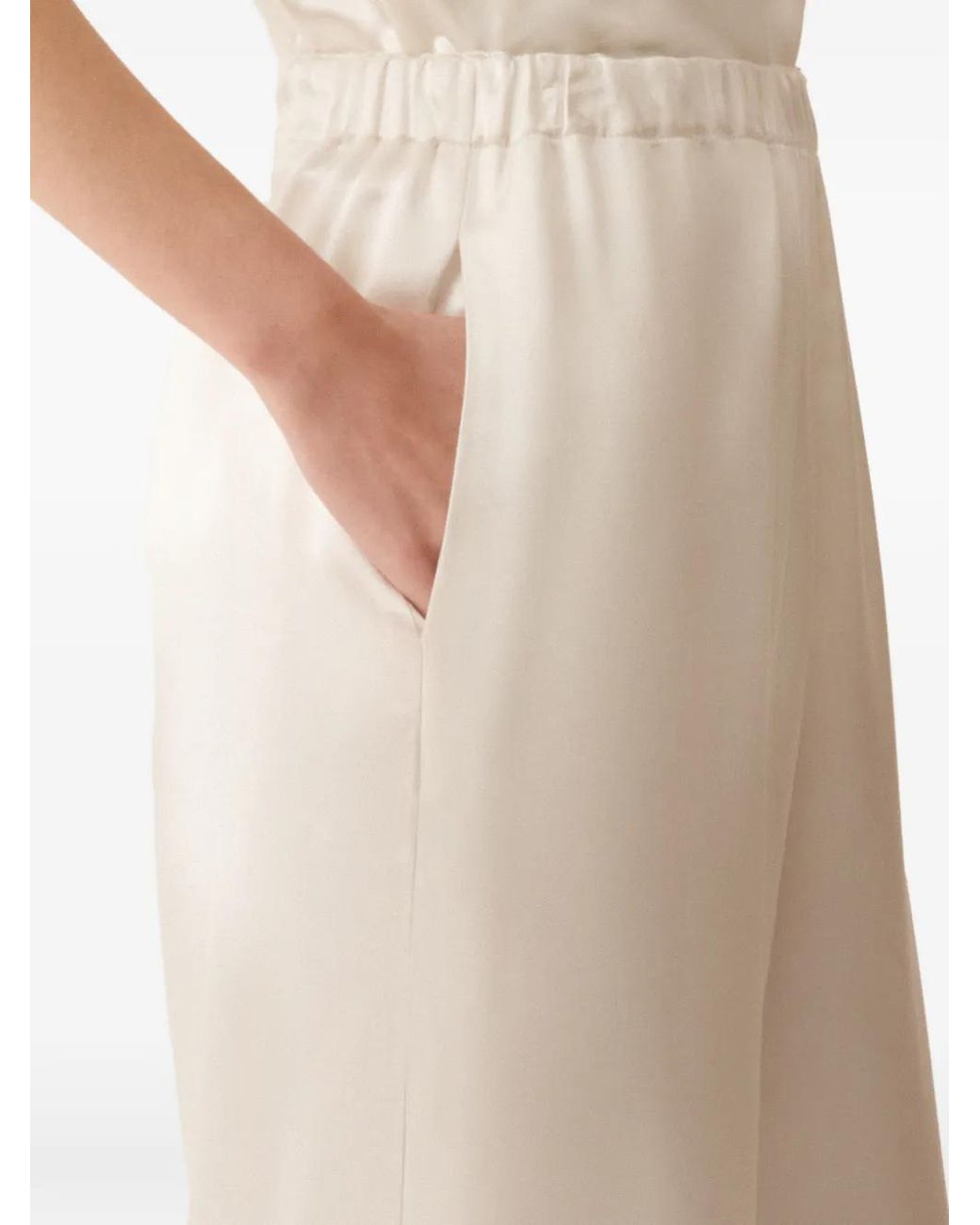 Fabiana Filippi White Elasticated-Waist Satin Trousers