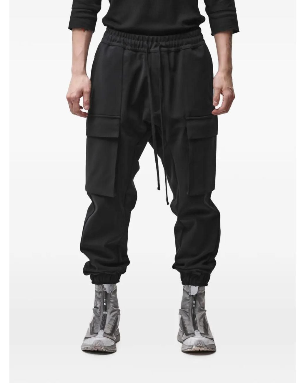 Thom Krom Black Drawstring-Waist Cargo Pants for men