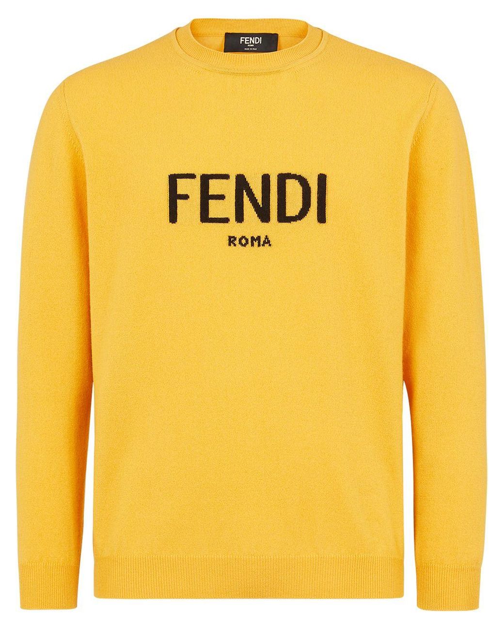 Fendi Cashmere Logo Crew Neck Jumper in Yellow for Men - Lyst
