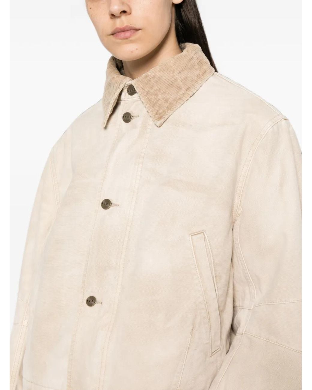 6397 Natural Veste Boutonnée À Col En Velours Côtelé
