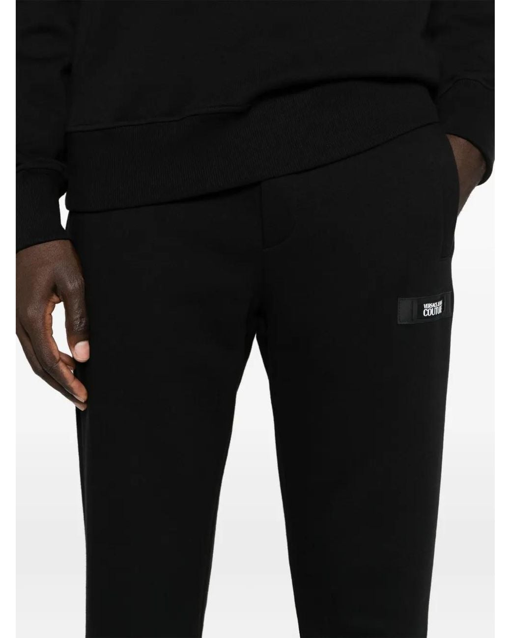 Versace Jeans Couture Black Logo-Patch Cotton Track Pants for men