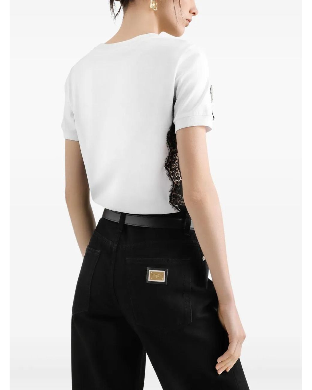 Dolce & Gabbana White Dna Lace-Detailed T-Shirt