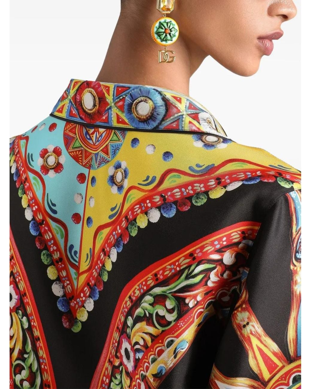 Chemise En Sergé De Soie À Imprimé Carretto Dolce & Gabbana en coloris Black