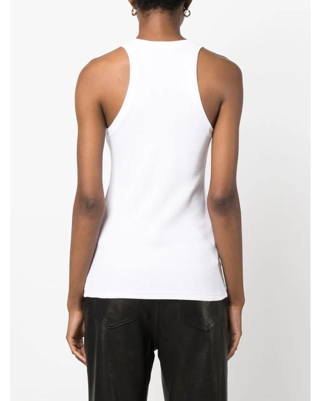 Pinko White Ribbed Top With Logo