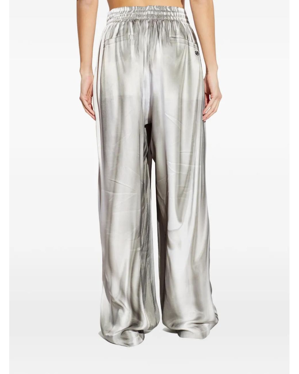 DIESEL White Elasticated Wide-Leg Trousers