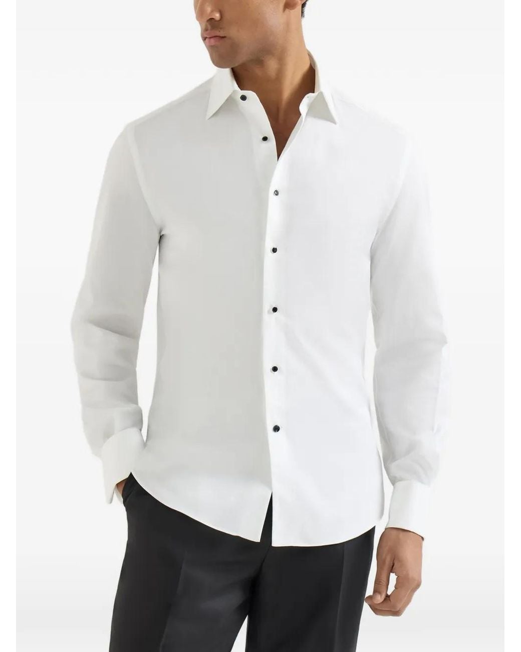 Brunello Cucinelli White Tuxedo Shirt for men
